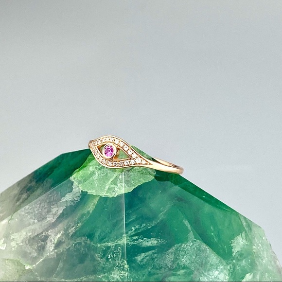 Incredible Ruby Diamond Evil Eye Ring 14 kt Gold Witchcraft Protection 7 - Picture 3 of 10